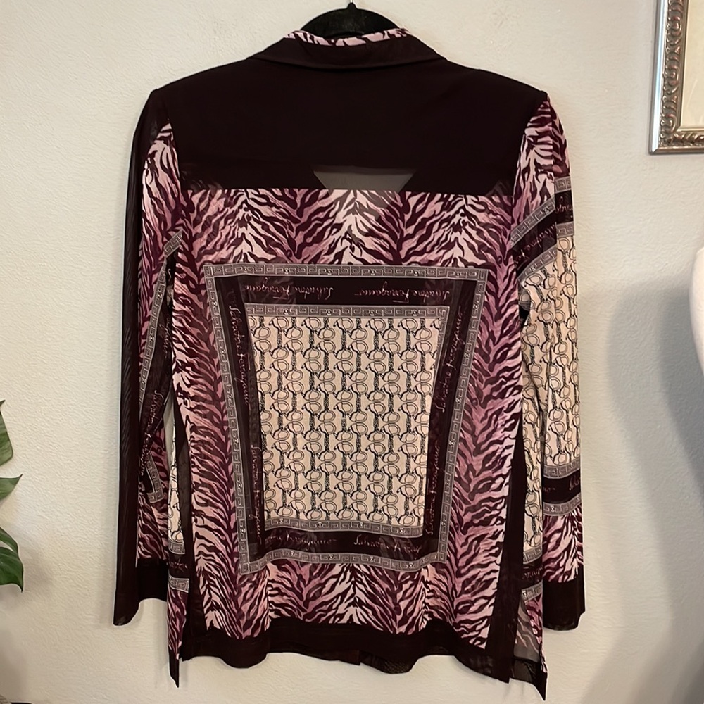 Salvatore Ferragamo Logo Zebra Print Mesh Button Down Shirt size M - Picture 8 of 10